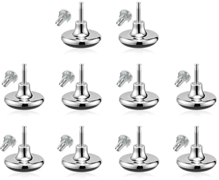 DHSWNNG 10 PCS Chrome Feet Bed Legs Glides Castor with Metal Inserts, Furniture Legs Bed Feet Replacement Furniture Feet Castors Glide for Chairs Sofas