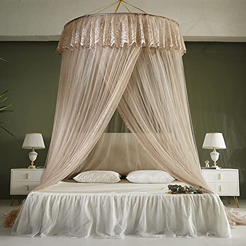 Moskitonetz, Betthimmel für Einzel- und Doppelbetten, Prinzessinnenkuppelzelt mit Klebehaken, Beige, Moskitonetz, für Kinderbetten und Betten, Schutz