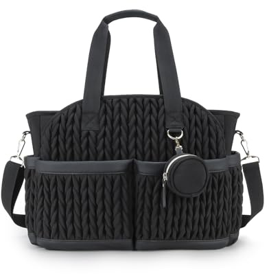 Lmbabter Wickeltasche, gesteppt, mit Schulterriemen, Nassfach, Schwarz, 40 cm x 15 cm x 29 cm
