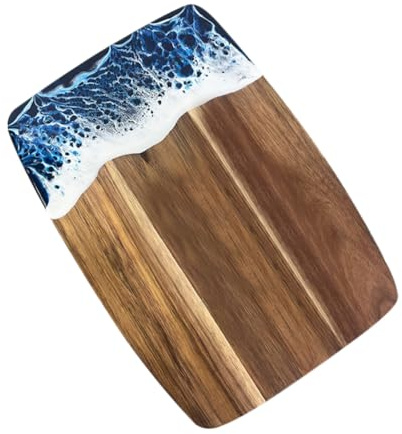 FUNNETOYU Planche à Découper Résine Insert En Bois D'acacia, Taille Moyenne, Planche Cuisine Polyvalente Pour Viande Et Fruits, Surface Robuste En Bois Naturel, Usage Domestique Et Professionnel