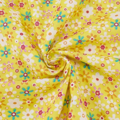 PH PandaHall Floral Printed Fabric 1.6x1m Flower Pattern Cotton Fabric Yellow Wildflower Fabrics Vintage Flower Fabrics for Sewing DIY Crafts Garment Patchwork Quilting Home Decor