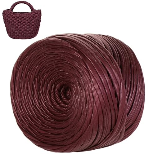 Fettuccia per Borse a Uncinetto, 200g/90m Aspetto Similpelle Filato Grosso in Poliestere Cordino per Borse Uncinetto, Filati per Borse Cestini Fai da Te Decorazioni (Rosso vino)