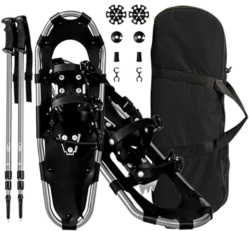 GOPLUS Raquettes de Neige Légères 21''/ 25''/30''pour Femmes, Hommes, Bâtons de Randonnée Antidérapants Réglables，en Alliage d'Aluminium, Sac de Transport Imperméable (Argenté,21'' | 53x21cm)