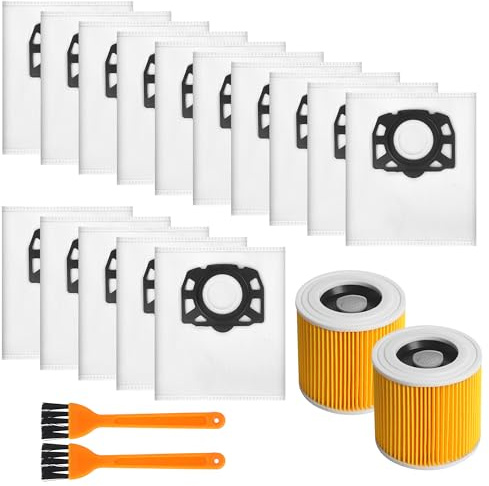 15 pezzi per Kärcher KFI 357 Sacchetti per Aspirapolvere +2 Filtri +2 Spazzole per Filtri Ricambi per Kärcher WD2 Plus, WD2, WD3, SE4002, SE4001 KWD1-3 WD3.200, 2.863-314.0
