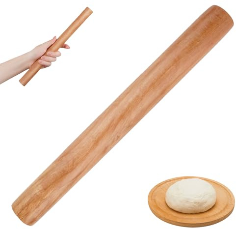 Beech Wooden Rolling Pin, 30x3cm Solid Non-Stick Roller Without Handles, Smooth Multipurpose Professional Baking Tool Set for Dough, Fondant, Pizza, Cookie, Bread, Pasta, Pie, Pastry, Cake and More