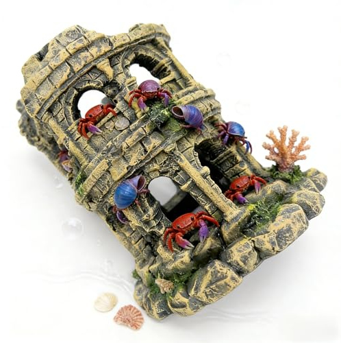 Voralis Round Roman Column Ruins Aquarium Decor, European Castle Fish Tank Hideout Rock, Antique Resin Ornament for Aquatic Landscaping