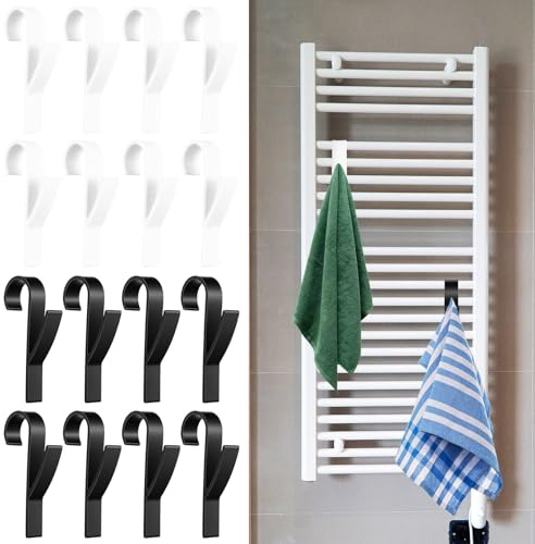 FengFution 16 Pz Ganci per Termoarredo Bagno da Termosifone, Gancio Termoarredo Bagnos, Ganci Appendi Accappatoio Bagnos, Gancio Portasciugamani per Termosifoni Rotondi(bianco, nero)
