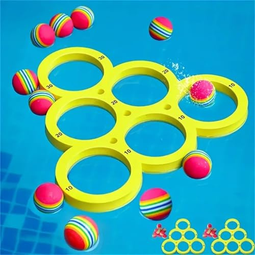 Swimming Pool Toys Games Set for Adult Pool Floating Ring Toss Game | with 12 Colorful Tossing Balls, Fun Water Toys for Adults and Family Summer Party Beach Outdoor Yard Pool Game