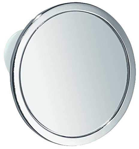 iDesign Espejo redondo para la ducha, pequeño espejo de ducha de metal cromado con ventosa, espejo antivaho para afeitarse en el baño, plateado