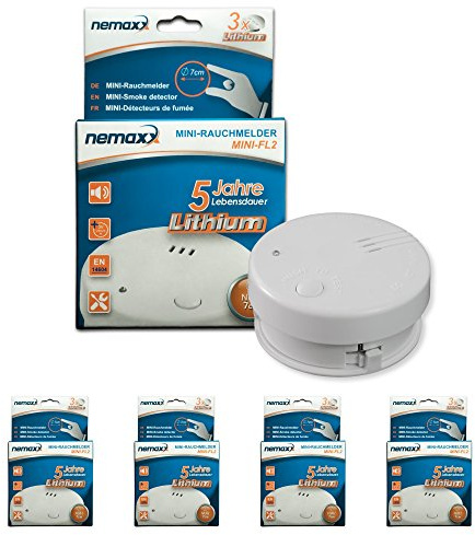 4X Nemaxx Mini-FL2 Rauchmelder - hochwertiger & diskreter Mini Brandmelder Feuermelder Rauchwarnmelder mit Lithium Batterie - nach DIN EN 14604