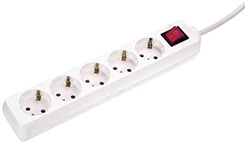 as - Schwabe 5-Fach Steckdosenleiste weiß mit Schalter 230 V / 16 A – Mehrfachstecker mit 1,4 m Leitung & Berührungsschutz – Steckdosen 45° gedreht – Mehrfachsteckdose Indoor – IP20, 35011