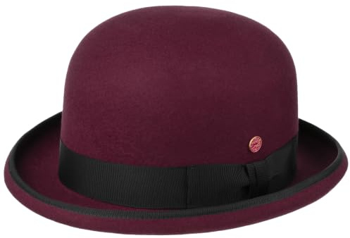 Mayser Viril Melonhatt dam/herr – tillverkad i EU herrhatt bowler ullfilthatt med ripsband, enkel höst-vinter, Bordeaux, 59 cm