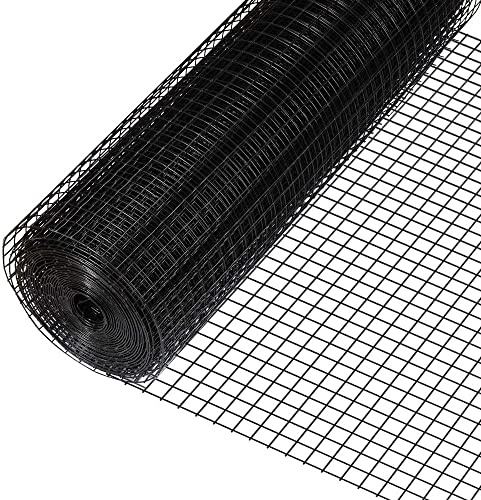 Fencer Wire 16 Gauge Black Vinyl Coated Welded Wire Mesh, 1” x 1” Mesh Size for Home and Garden Fence and Pet Enclosures Protect Chickens Rabbits and Farmed Animals