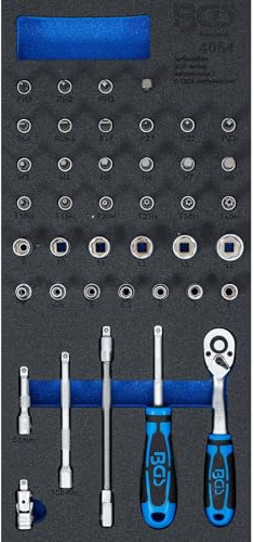 BGS 4054 | Werkstattwageneinlage 1/3 | Steckschlüssel-Satz | 6,3 mm (1/4) | 41-tlg. | Chrom-Vanadium-Stahl | Umschaltknarre, Steckschlüssel-Einsätze, Bit-Einsätze, Verlängerungen, Kardangelenk