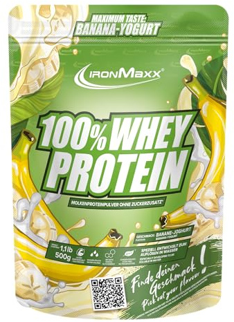 IronMaxx 100% Whey Protein Pulver 500g - Banane Yoghurt | Cremiger Eiweißshake mit BCAAs & EAAs | High Protein, Low Carb & zuckerarm | Ideal für Muskelaufbau & Fitness