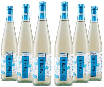 Tavernello Vino Bianco Frizzante, Gusto Asciutto ed Equilibrato, 11% Vol, Confezione con 6 Bottiglie da 750 ml