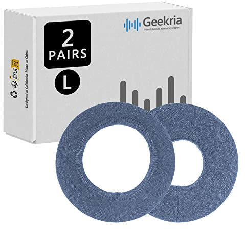 Geekria 2 paia di copriauricolari in maglia, lavabili ed elastici, per cuffie sovrauricolari grandi, copertura antisudore per caldo e comfort (L/blu)