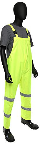 West Chester 44033PCA Hi-Viz Rain Bib, Large - Green, Poly Oxford w/PU Coating, Elastic Suspenders w/Quick Release Buckles