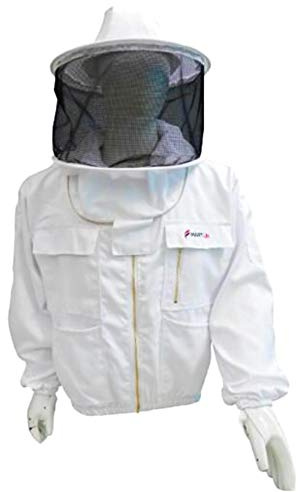 FmartUk Imker-Jacke, weiß, 260 g/m², runder Schleier, Metall-Reißverschluss, Größe L, professionelle Schutzausrüstung