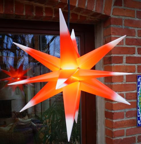 3D Batterie Außenstern Kaspar, Weihnachtsstern, Ø 55 cm 4xAA rot/weiß | Wetterfest, 18 Spitzen, einfacher Aufbau, inkl. 7 m Kabel, LED Leuchtmittel, ideal für Terrassen, Balkone, Gärten