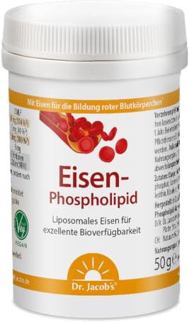 Dr. Jacob’s Eisen-Phospholipid I liposomales Eisen I kein Eisengeschmack | Für Blutbildung¹, Konzentration² und weniger Müdigkeit³ I hohe Bioverfügbarkeit I auch für Kinder I 50 g Dose, 100 Portionen