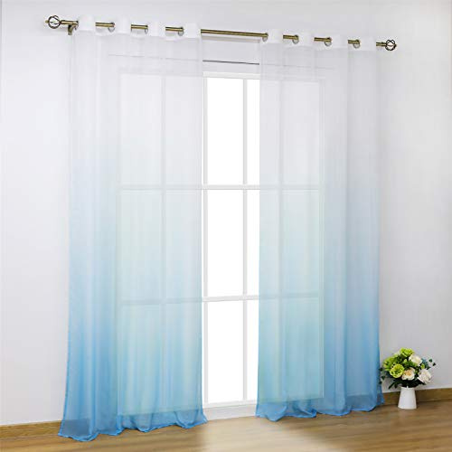 SCHOAL Gardinen mit Ösen, Modern Farbverlauf, 1 Stück BxH 140x245cm Blau | Transparente Vorhänge, Voile Fensterschal