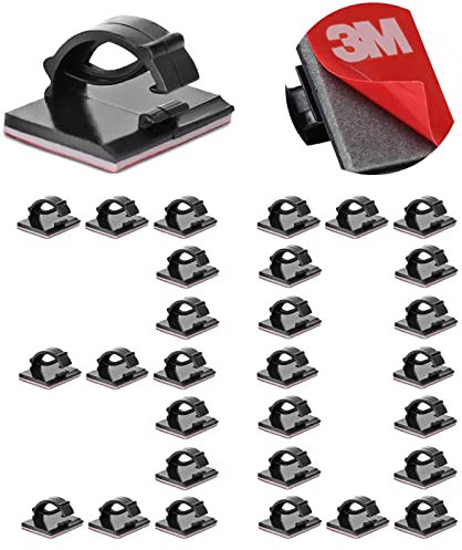 Selbstklebende Kabelclips, 3 m, Starke Drahthalter, Kabelklemme, klebrige Schreibtisch-Management für Büro, Zuhause, Auto, Tische, PC, Laptop, TV, Wände, Schwarz, 30 Stück