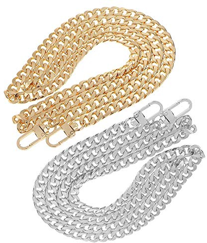 Youery Taschenkette, 2PCS 120cm Comforty Taschenkette, Kette Trageriemen, Metall Schulterriemen für Taschen, Handtaschenketten, Umhängetasche Handtasche Ersatzkette（Gold und Silber）
