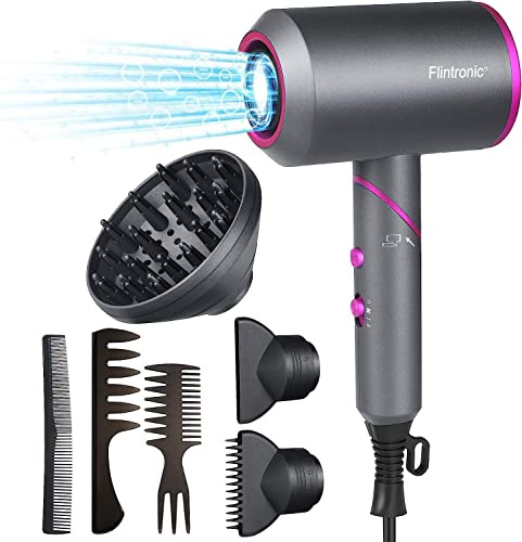 Flintronic Föhn, Fön, 2000W Föhn Ionen Haartrockner AC Motor, Haarfön, Reisefön Hair Dryer mit 1 Diffusor & 2 Konzentrator-Düse | 2 Heiz & 3 Geschwindigkeitsstufen