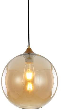 HJXDtech Einflammig 20cm Glaskugel Pendelleuchte, Industrielle Vintage E27 Loft Bar Hängelampe für Wohnzimmer, Schlafzimmer, Esszimmer - Bernstein