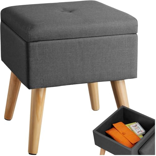 tectake® Tabouret Repose Pied Pouf avec Rangement Pouf Salon carré Aspect Lin jusqu'à 300 kg Pieds en Bois Couvercle Amovible Design Moderne Cosy pour Coiffeuse, Salon, Chambre, Bureau, entrée