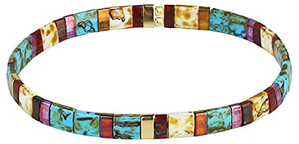 KELITCH Bracelet En Perles Tila Bracelet Extensible Coloré Bracelets Miyuki Bracelets Chaîne Arc-En-Ciel Pour Femme