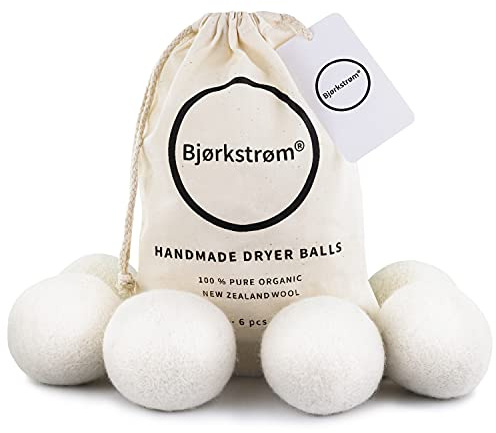 Bjørkstrøm® Lot de 6 balles de séchage Qualité supérieure 100% laine de mouton Balles de séchage pour sèchelinge Boules de séchage comme assouplissant naturel Boules de séchage