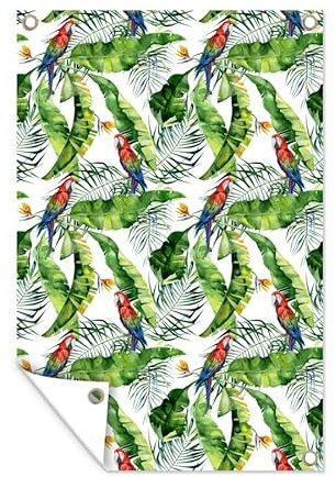 MuchoWow Poster exterieur Plante Oiseau de Paradis - Perroquet - Feuilles Decoration murale 80x120 cm Résistant aux intempéries/soleil