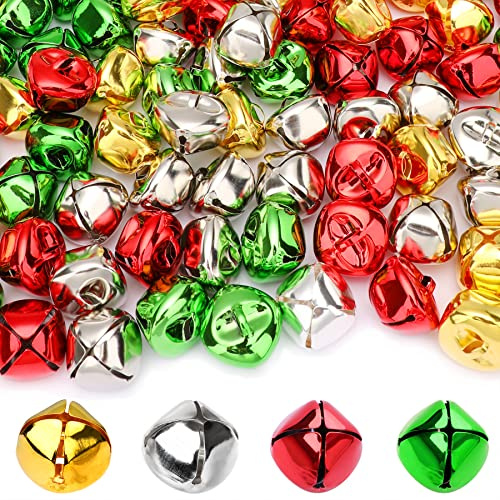 Augshy Weihnachten Glöckchen, 120 Stück Bunte Glöckchen zum Basteln | 4 Farben Jingle Bells 25mm Kleine Bastelglocke für Weihnachten Heim Haustier Dekorationen