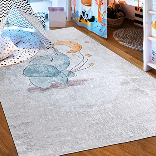 Mazovia Spielteppich Kinderzimmer 80x150cm Blau Landkarte Pflegeleicht | Kinderteppich für Schlafzimmer Spielzimmer Jungen Maschinenwaschbar Rutschfest Allergikerfreundlich Wetterfest Kurzflor
