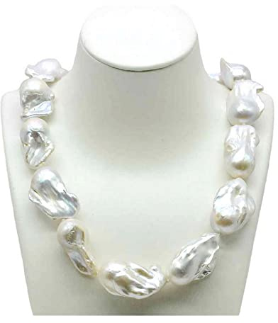 UVERLY Übergroße barocke Perlenkette Durchmesser 17–20 mm Naturweiße Perlenkette Flammenkugel barocke übertriebene Damenkette (Color : White, Size : 55cm)