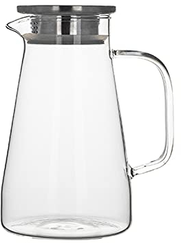 EVSER Iced Tea Jug Brocca di Vetro con Coperchio, brocca di Acqua Calda/Fredda, Succo e Tea Tea Beverage caraffa Juice Pitcher