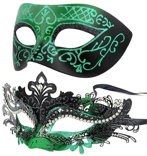 Venezianische Maske für Damen und Herren, Hoshin Maskenball Masken Fasching Kostüm für Ball Venedig Halloween(Grün & Schwarz)