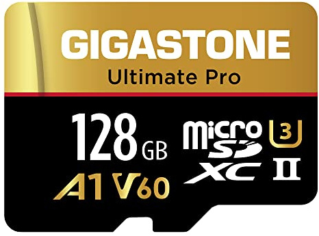 [5 Jahre kostenlose Datenrettung] GIGASTONE 128GB Micro SD Karte + Adapter, Ultimate Pro, MicroSDXC Speicherkarte für Kamera, bis zu 280/100MB/s, A1 V60 C10 U3 UHS-II