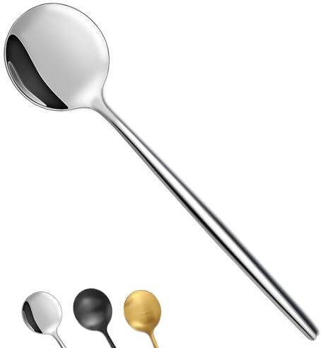 Bestdin Lot de 12 cuillères à soupe exquises de 20 cm - Cuillères à soupe en acier inoxydable pour la maison, les restaurants, les fêtes, passent au lave-vaisselle