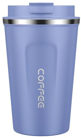 MOMSIV Coffee Cup, 380ml Vacuum Reusable Leakproof Double Wall Coffee Cup, Insulation Stainless Steel Eco-Friendly Travel Office Mug for Hot Coffee Tea and Cold Drinks, Purple