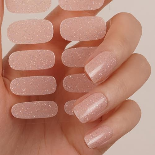 DANNI & TONI Halb ausgehärtete Gel Nagelfolien (Glitz) Rosa Babyboomer uv gel nagelfolie Goldglitzer Nageldesign nagelfolie uv härtend Wraps 28 Aufkleber