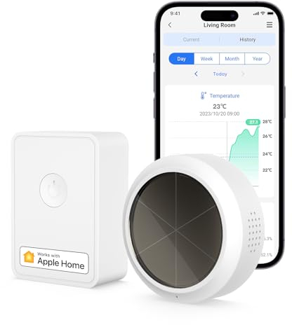 Meross Thermomètre Hygromètre Intelligent à Énergie Solaire (AVEC HUB), Capteur de Température et d’Humidité Compatible avec Apple Home, Alexa et Google Home, Surveillance à Distance, Alertes d'Appli