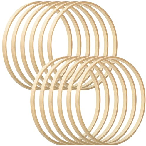 Jortmrd 12 Stück 15cm Holzringe zum Basteln Holzreifen Makramee Ringe Bambus Floral Hoop Traumfänger Ringe für Weihnachten Hochzeitskranz Wandbehang DIY Handwerk