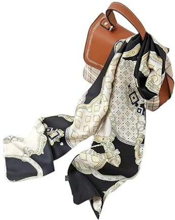 KIZAMI 2 Stück Damen-Seidenschal für vier Jahreszeiten, luxuriöses Design, bedruckt, Damen-Satin, modisch, glatt, Damenschal, Krawattenschal, 145 x 15 cm