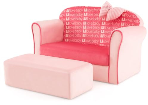 Costzon Kids Pink Couch, Toddler Mini Sofa for Kids Loveseat Aged 1-3, Upholstered Armchair with Velvet Surface & High-Density Sponge, Children's Sofa for Preschool Bedroom Playroom Gift Presents