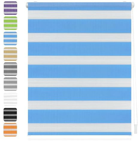 Doppelrollo Klemmfix Verdunkelung 110 x 340 cm Hitzeschutz Energiesparend 100% Verdunkelung Dachfenster Rollo inkl. Montagematerial für Wohnzimmer Küche Büro, Blau