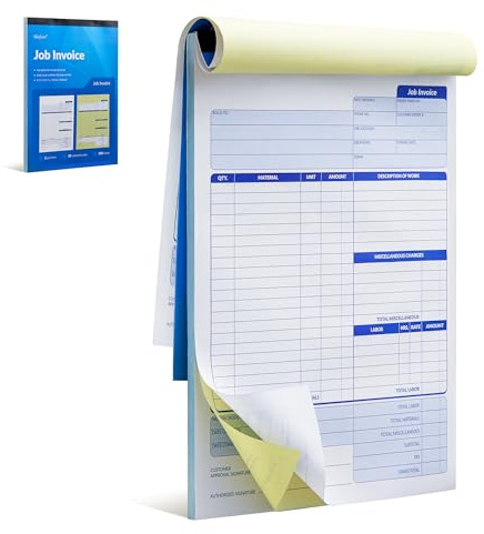 Harfesto Job Work Order Forms, Large Size Contractor Invoice Book 8-1/2 x 11-7/16, Invoice Receipt Book for Small Business, 2-Part Carbonless Forms, 50 Sets