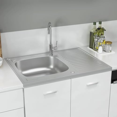 Gecheer Fregadero de Cocina con escurridor Acero INOX 800x600x155 mm,Encimera Cocina,Mueble Pila lavadero,Type 1